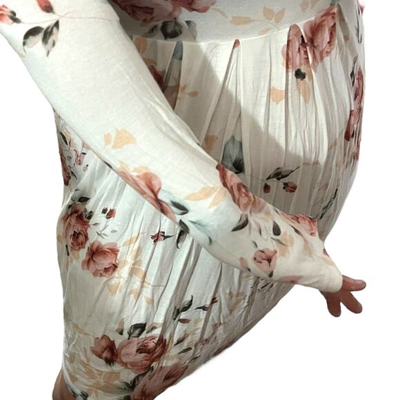 Pink Lily MEDIUM White Pink Floral Long Sleeve Scoop Round Neck Fit Flare Dress - Picture 6 of 7